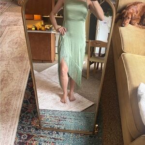 12th Tribe Mint Asymmetrical Fringe Dress